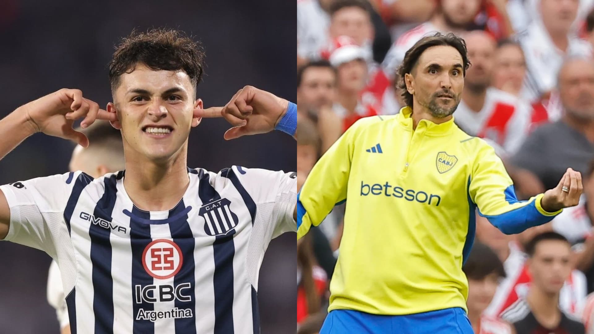 Ramón Sosa y Diego Martínez durante partidos de Talleres y Boca; respectivamente.