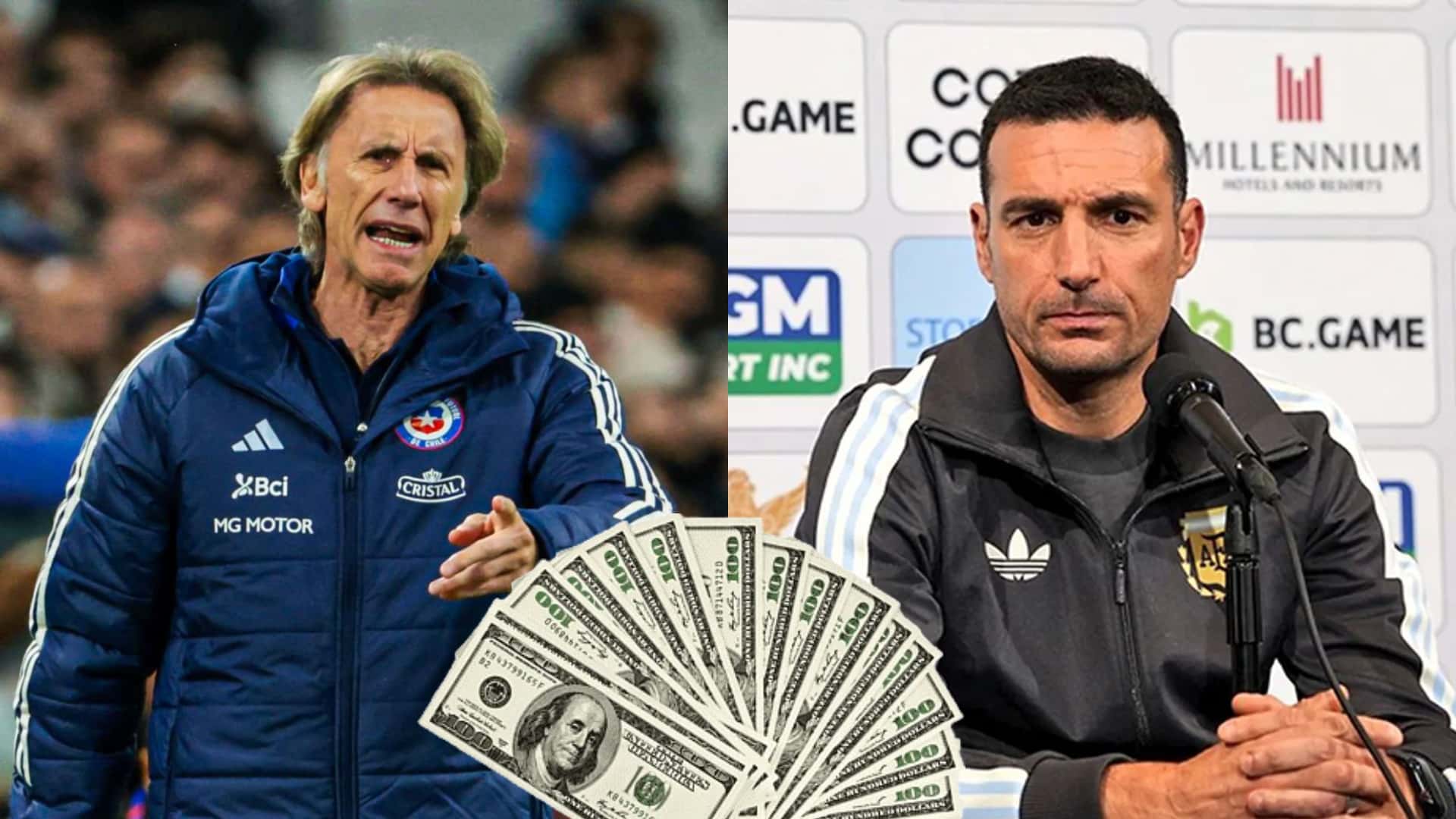 Ricardo Gareca y Lionel Scaloni, con la ropa de la selección chile y argentina, respectivamente.