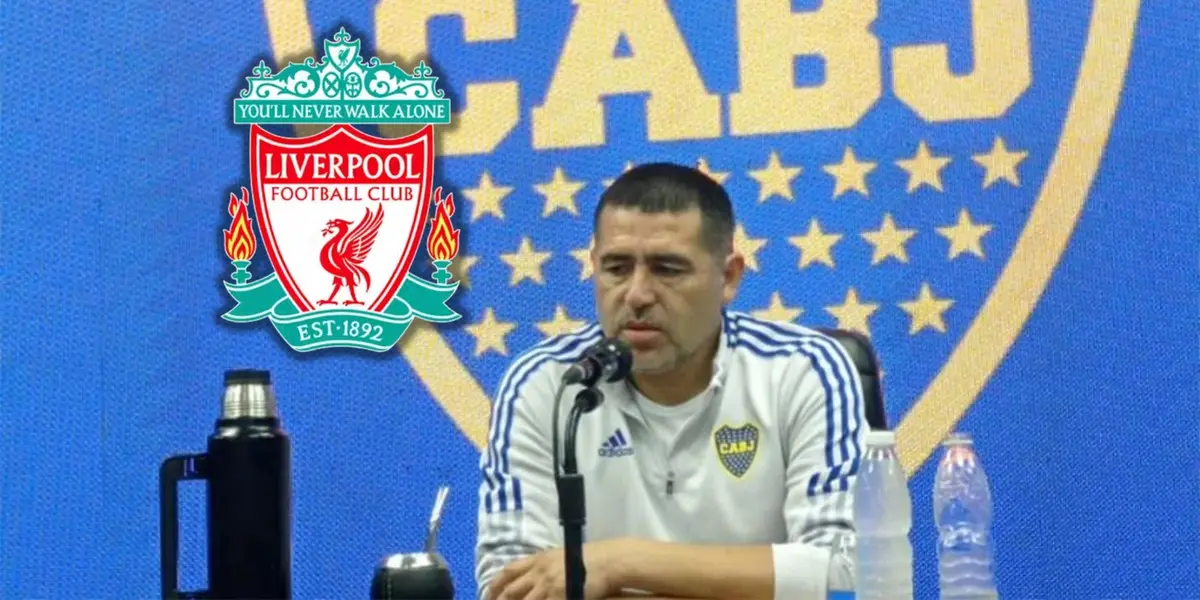 Riquelme y el escudo del Liverpool.
