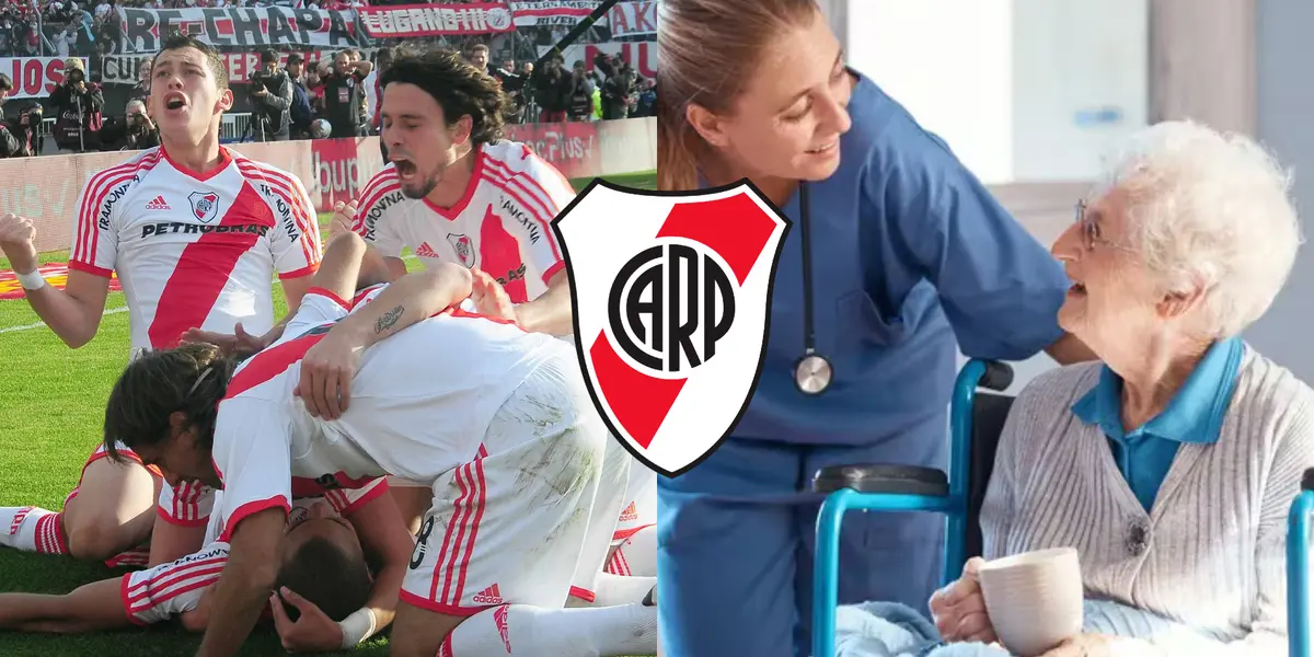 River festeja un gol cuando todavía jugaba en la B Nacional (2012).