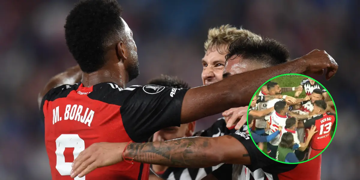 River festejando su triunfo parcial ante Nacional.