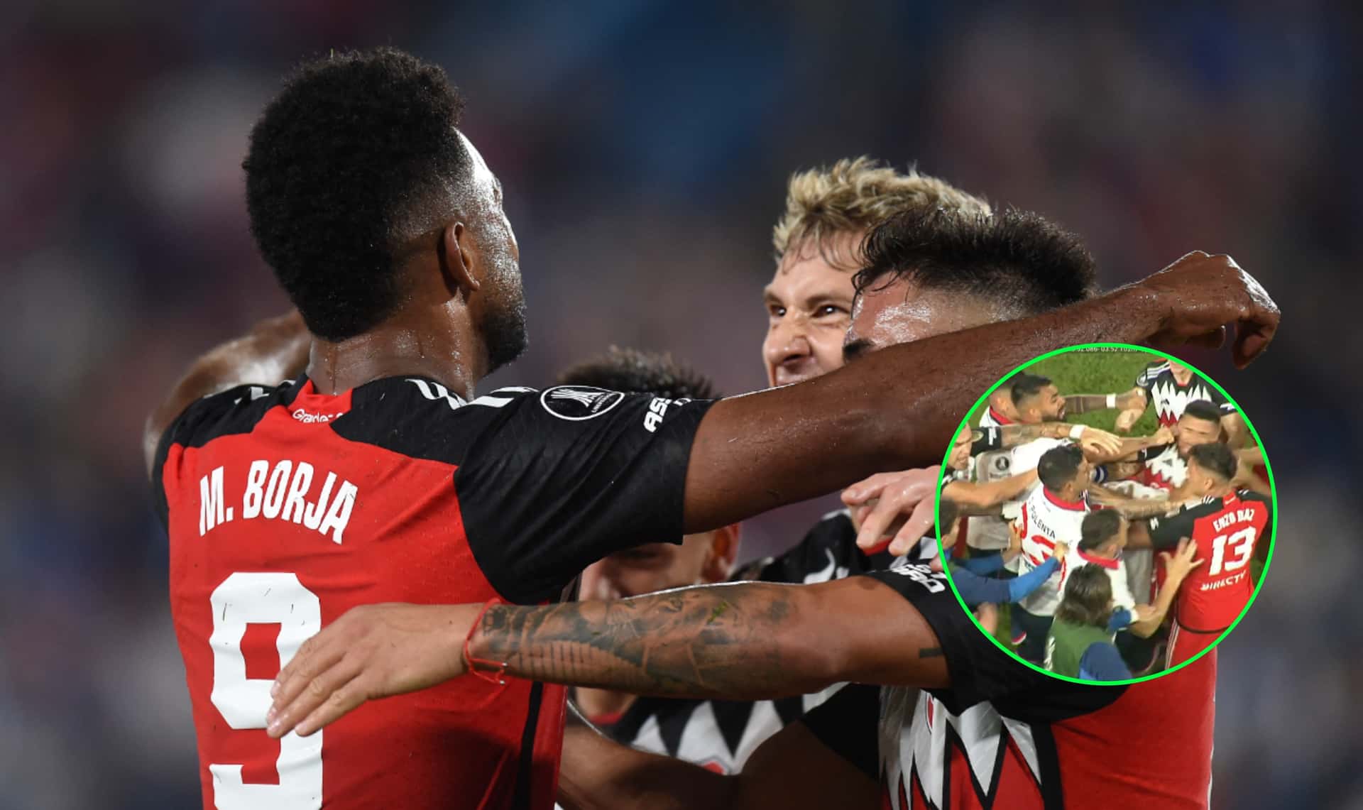 River festejando su triunfo parcial ante Nacional.