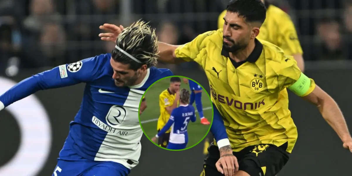 Rodrigo De Paul disputa una pelota con Emre Can