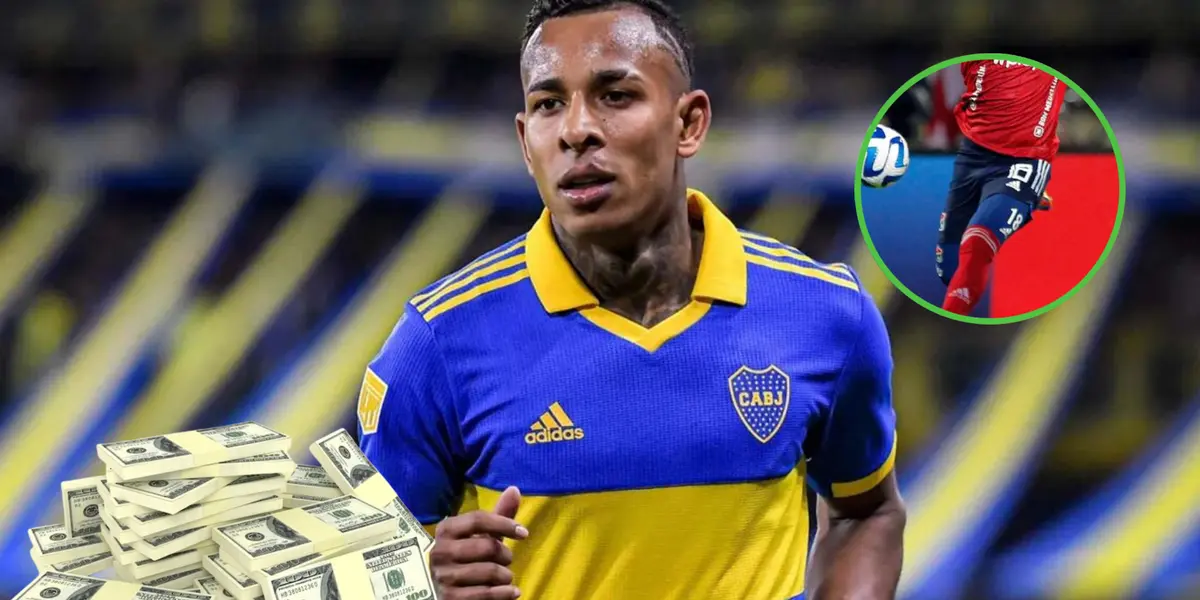 Sebastián Villa con la camiseta de Boca Juniors en 2023.