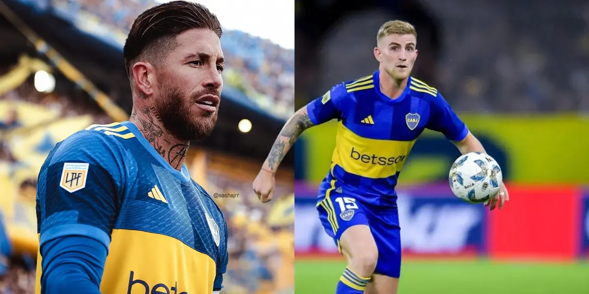 Sergio Ramos y Nicolás Valentini con la camiseta de Boca.