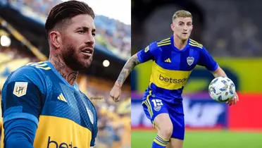 Sergio Ramos y Nicolás Valentini con la camiseta de Boca.