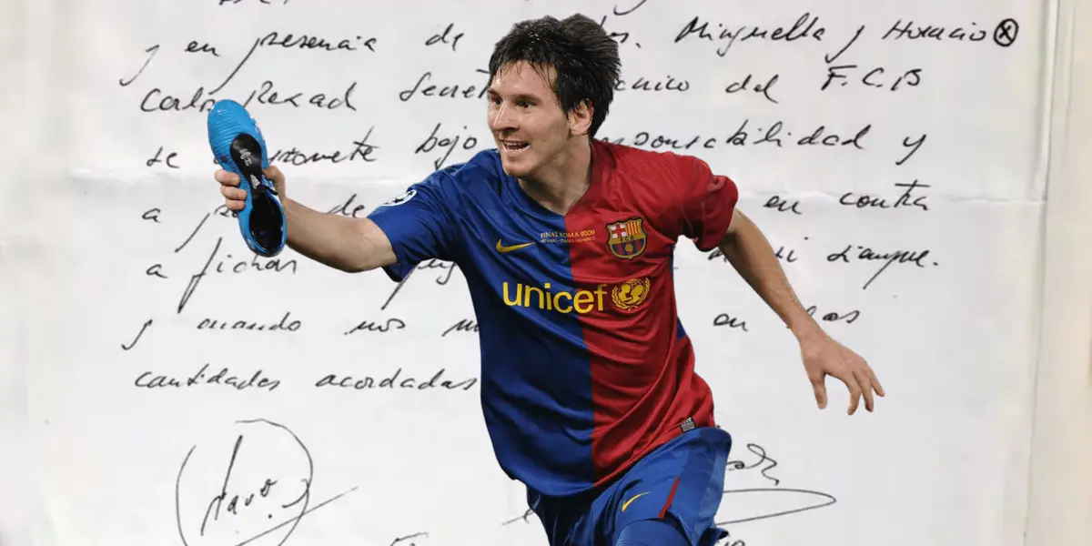 Subastarán la servilleta del contrato de Messi por Barcelona