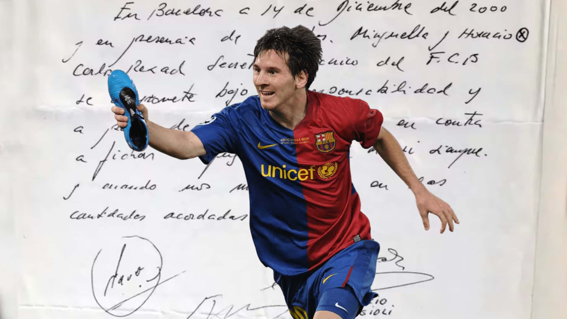 Subastarán la servilleta del contrato de Messi por Barcelona