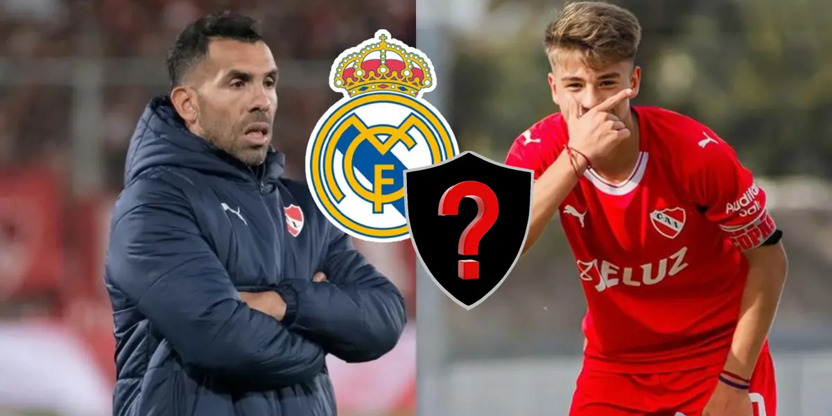 Tévez con la campera de Independiente durante un partido, y del otro lado Tomás Parmo.