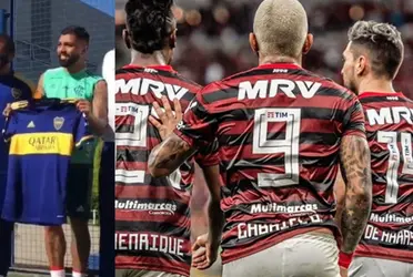 Todos los reflectores apuntaron a un Gabriel Barbosa posando con la camiseta del Club Atlético Boca Juniors, pero pocos se fijaron en un crack del Clube de Regatas do Flamengo en contacto con una del Club Atlético River Plate.