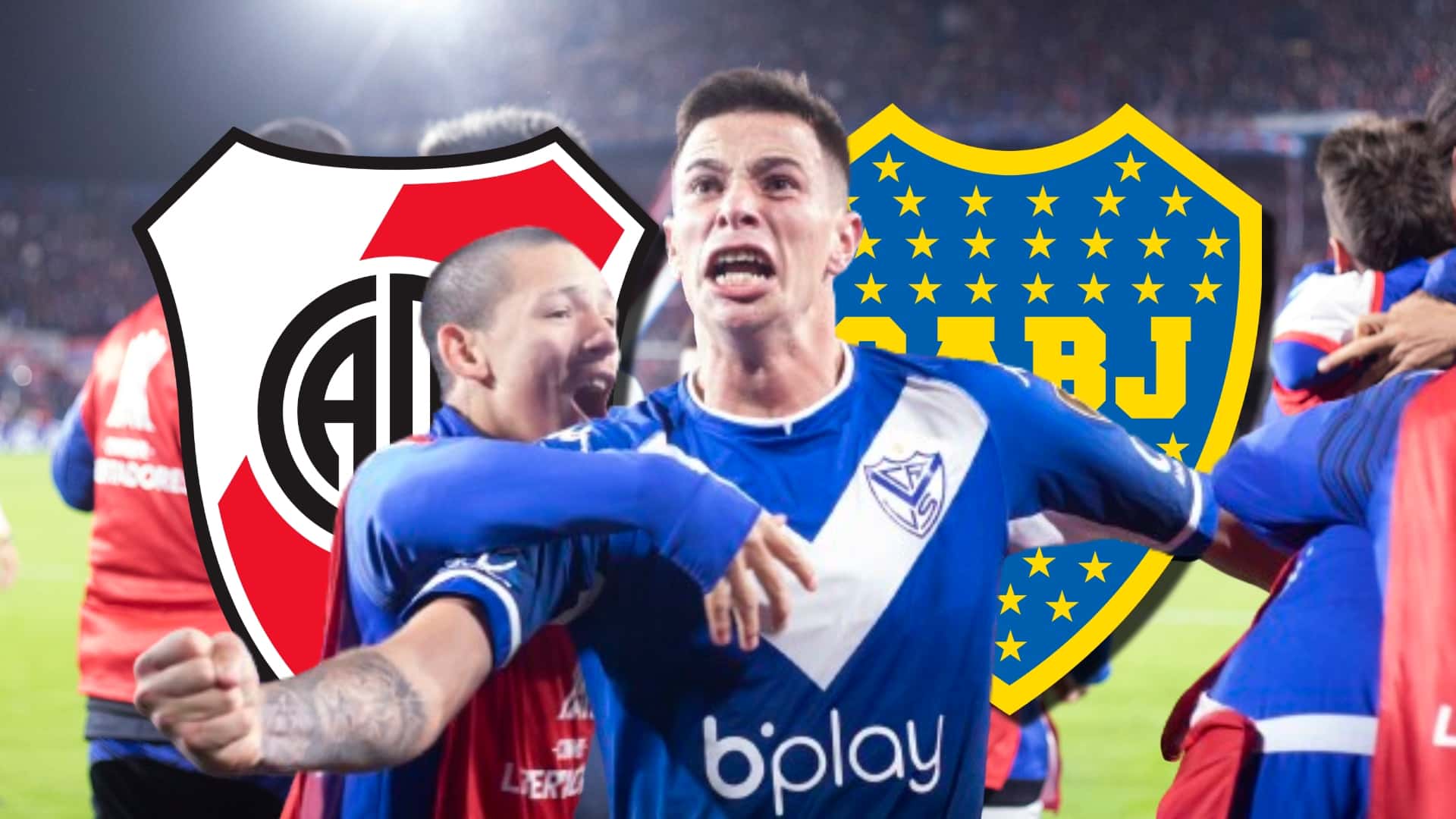 Valentín Gómez festeja con la camiseta de Vélez Sarsfield.