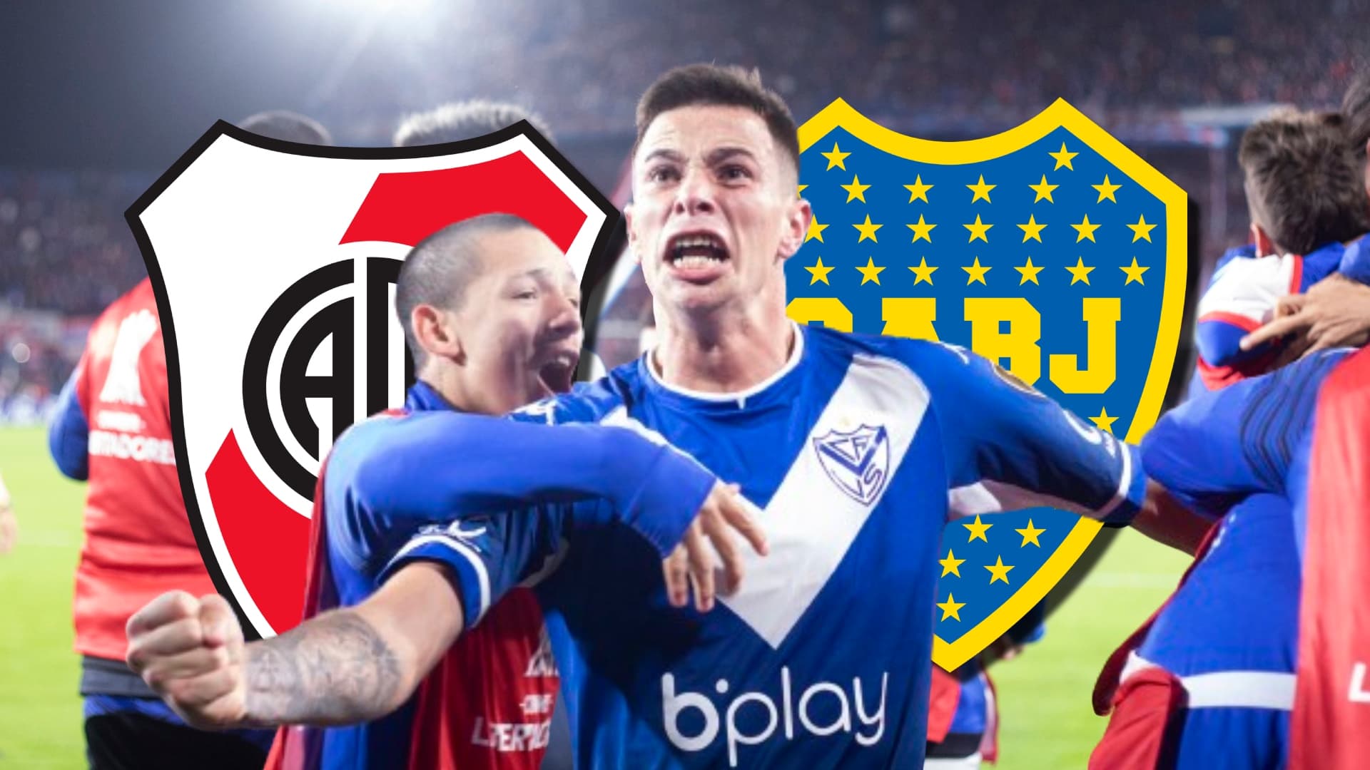 Valentín Gómez festeja con la camiseta de Vélez Sarsfield.