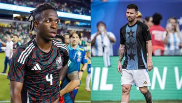 Vinicius jr con la camiseta de México, y a su lado Lionel Messi.