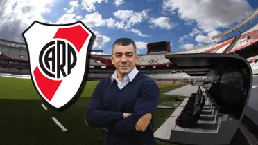 Walter Queijeiro cruzado de brazos, en el Monumental.