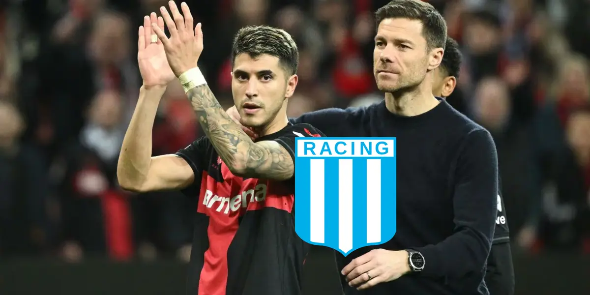 Xabi Alonso abraza a Exequiel Palacios