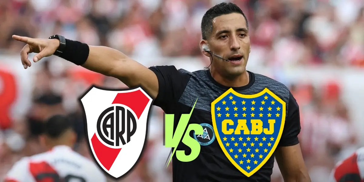 Yael Falcón Pérez y los escudos de Boca y River.