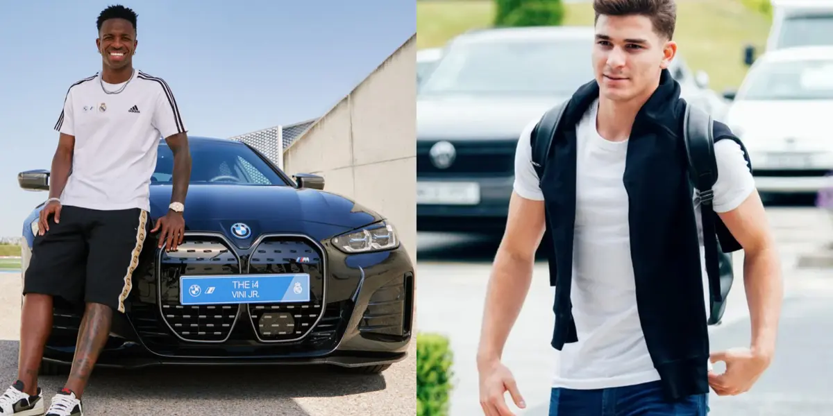 Mientras Vinicius maneja un BMW, el lujoso auto que tiene Julián Álvarez